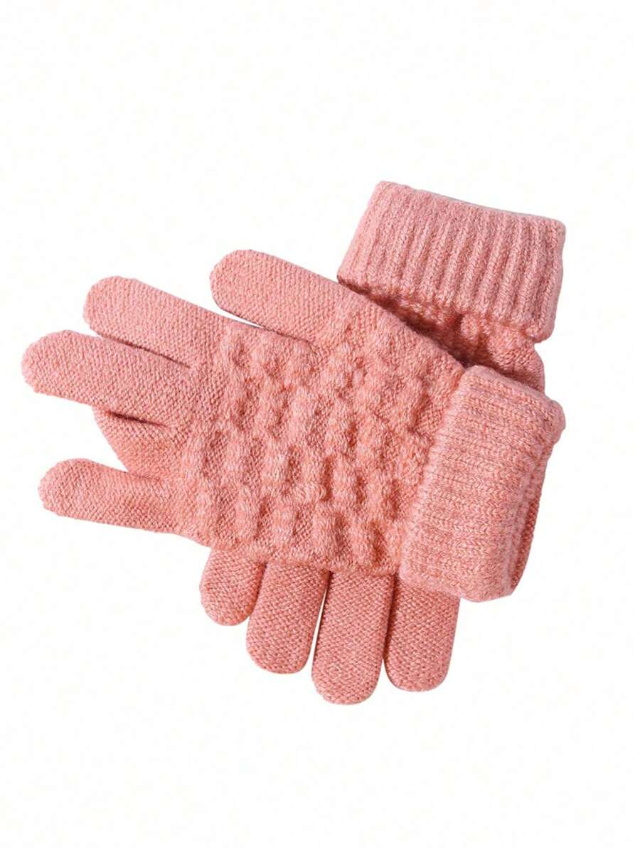 Găng tay nhung dệt kim màu hồng Jacquard - Bảo vệ mùa đông - Nhiều màu - Xem 1