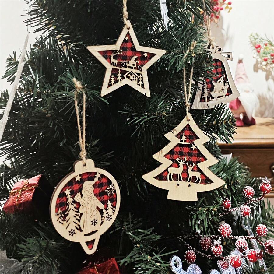 GUANGYUAN 1 đồ trang trí treo Giáng sinh bằng gỗ tuần lộc lát gỗ dán ông già Noel tiệc tại nhà treo người tuyết đồ trang trí trang trí Giáng sinh bằng gỗ trang trí cây thông Noel mặt dây chuyền trang trí cho cửa trước treo và trang trí cảnh tiệc ngày lễ trang trí tường nền sân trong - chuông giáng sinh - Xem 1