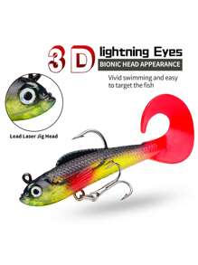 釣魚7入組7色軟魚鈎頭釣餌,帶捲曲形狀尾巴的72mm 9g橡膠矽膠游泳餌釣餌,適用於鱸魚,梭魚,淡水和海水釣魚 - 彩色 - 查看 4