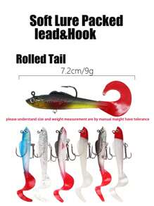 釣魚7入組7色軟魚鈎頭釣餌,帶捲曲形狀尾巴的72mm 9g橡膠矽膠游泳餌釣餌,適用於鱸魚,梭魚,淡水和海水釣魚 - 彩色 - 查看 5