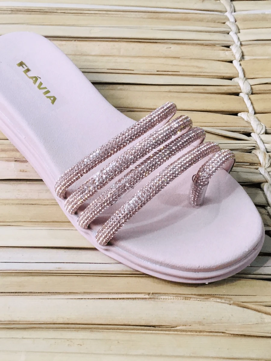 Women's Flat Sandal  Rhinestone Shiny - Màu hồng gỉ - Xem 1