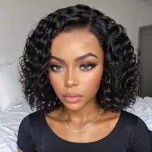 250% Density Put On And Go Wigs Human Hair Pre Plucked Pre Cut For Beginners Curly Wave Bob Wig Human Hair Lace Front Wigs For Women Upgraded No Glue 13x6 Lace Closure Short Curly Bob Wig Throw On & Go Wig - Natural Black - 查看 4