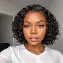 250% Density Put On And Go Wigs Human Hair Pre Plucked Pre Cut For Beginners Curly Wave Bob Wig Human Hair Lace Front Wigs For Women Upgraded No Glue 13x6 Lace Closure Short Curly Bob Wig Throw On & Go Wig - Natural Black - 查看 3