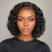 250% Density Put On And Go Wigs Human Hair Pre Plucked Pre Cut For Beginners Curly Wave Bob Wig Human Hair Lace Front Wigs For Women Upgraded No Glue 13x6 Lace Closure Short Curly Bob Wig Throw On & Go Wig - Natural Black - 查看 2