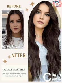 7片/套 18-32英寸夹式合成假发片，浓密自然的黑色假发片 - 自然黑 - 查看 5