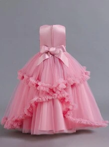 4-Season Tween Girl Sequin Multilayer Mesh Princess Dress, Lovely Banquet Graduation Gown