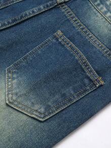 Quần Jeans Denim Ống Thẳng Rách Cổ Điển Cho Bé Trai Tuổi Teen, Xanh Đậm - Rửa tối - Xem 4