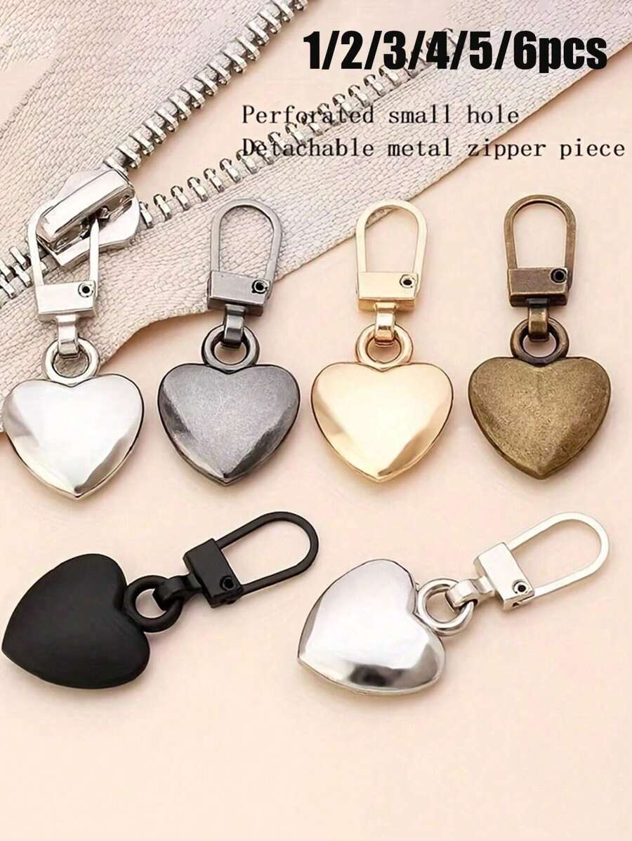 1/2/3/4/5 chiếc Khóa kéo hình trái tim, Dụng cụ hỗ trợ khóa kéo lắp nhanh, Đầu khóa kéo có thể tháo rời, Dụng cụ kéo khóa kéo có thể tháo rời cho túi xách, áo khoác, áo khoác ngoài, vali - Phụ kiện thay thế bằng kim loại dễ sử dụng và bền bỉ - Nhiều màu - Xem 1
