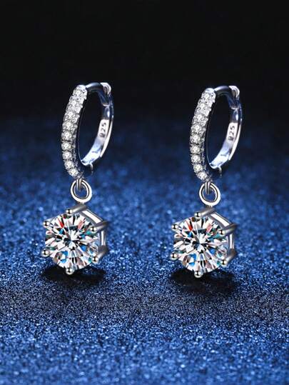1 Pair 2 Carat D Color, VVS Clarity GRA Certified Classic Elegant Luxury S925 Sterling Silver Plated Platinum Moissanite 6-Prong Stud Earrings, Main Stone 1 Carat Each, Brilliant Fire & Sparkle, Suitable For Engagement, Wedding, Bestie Gift, Wedding Party, Vintage Party Or Daily Wear, Hypoallergenic S925 Silver Setting, Handcrafted, Fashionable & Elegant Design, Minimalist & Chic, Perfect For Work, Banquet, Gift For Bestie