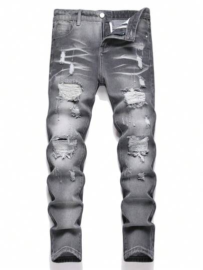 Teen Boy Gray Ripped Straight Leg Jeans