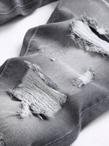 Teen Boy Gray Ripped Straight Leg Jeans - Grey - View 3