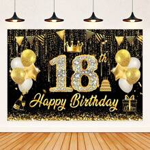 AFYPRTY 1 pieza 100*150cm Fondo de fiesta de 18 cumpleaños con números de strass, fondo de poliéster negro y dorado, accesorio fotográfico, decoración de fiesta de cumpleaños 16, 30, Navidad - Multicolor - Ver 10