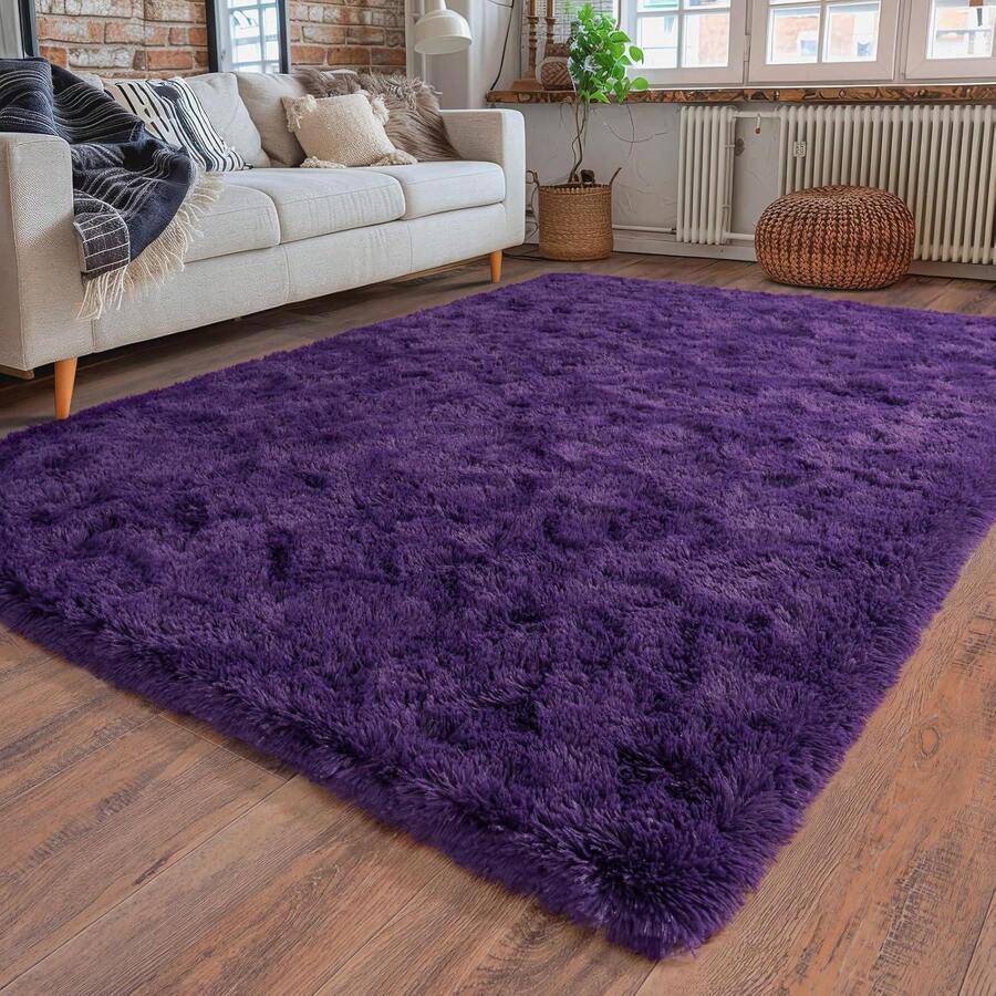 Soft Shag Rugs For Bedroom, Purple Fluffy Shaggy Rugs For Living Room, Luxury Modern Plush Carpet Girls Boys Room Dorm Indoor Home Decor, Upgrade Non-Slip - 紫色 - 查看 1