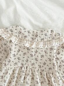韩版碎花长袖翻领女婴连体衣，春秋季百搭连体衣 - 卡其色 - 查看 5