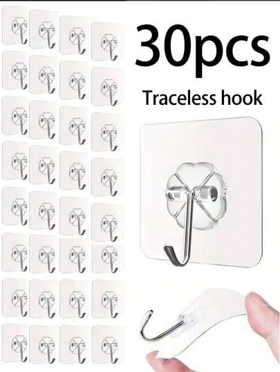 30/10 قطعة من خطاطيف اللاصقة غير المرئية، خطاطيف جدار لاصقة قوية، بدون ثقب، قابلة للإزالة، شفافة، مقاومة للماء والصدأ، مناسبة للمنزل والمطبخ والحمام وغرفة المعيشة
