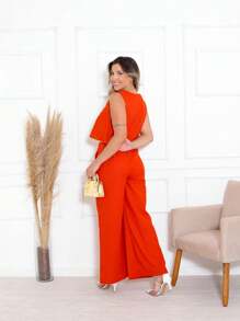 Women's Linen Set, Stylish Trousers And Blouse - Orange - View 4