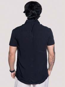 Linen Shirt Short Sleeve Formal Summer Fresh Italian Collar Elegant In Visco-Linen - Black - View 4