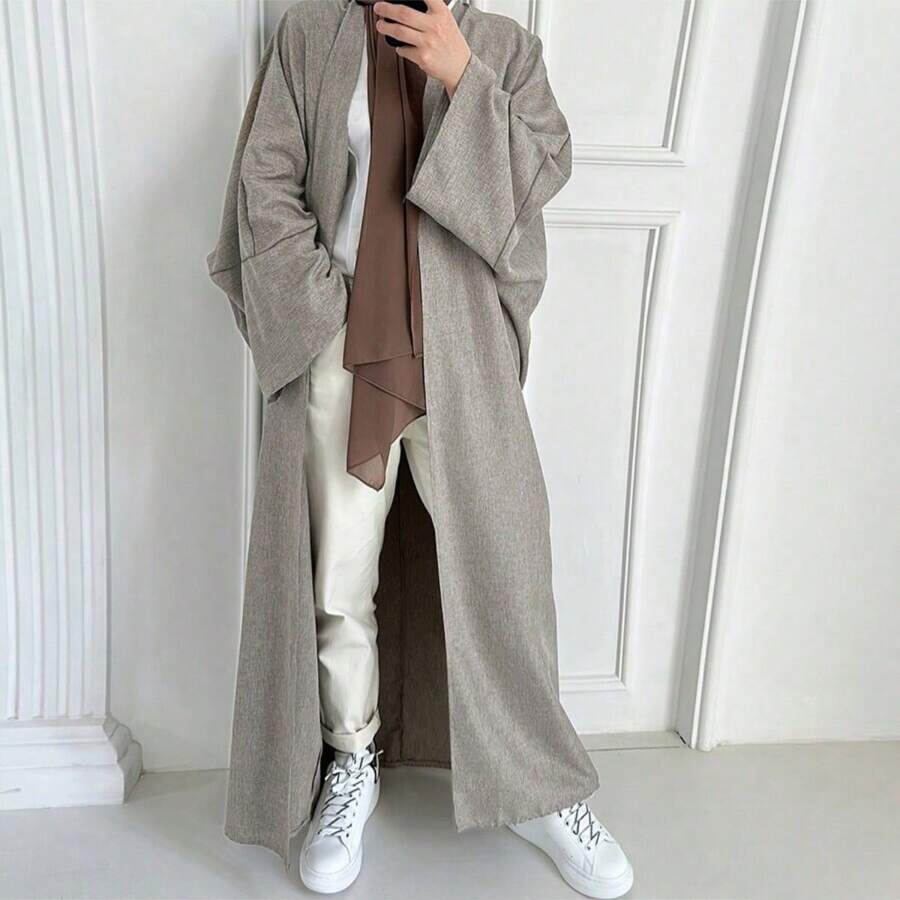 1 件女式穆斯林阿拉伯民族服装，纯色经典朴素时尚休闲优雅长袍，柔软透气的面料适合日常生活、节日、聚会、祈祷和朝圣 - 蒟蒻色 - 查看 1