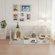 Dog Clear Playpen Fence Kennel: Heavy Duty Acrylic Dog Playpen Fence, Extra Tall Indoor Pet Birthing Cage Whelping Box With Waterproof Fertility Pad For Cats, Dogs-180 X120 X 60 Cm - Silver - View 1
