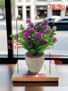 Planta artificial en maceta con hojas de menta, flor de lirio, planta falsa para decoración del hogar, mini maceta de piedra para paisajismo, regalo para el Día de San Valentín