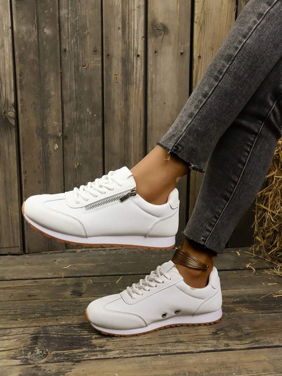 Women's Multifunctional Casual Sports Shoes, Platform Wedge Heel, Lace Up, Zipper Decor, Round Toe, Low Top, Non-Slip, Wear-Resistant Sneakers, Size 35-44, Couples/Parent-Child Style, Fashion Everyday/Outing Versatile Shoes