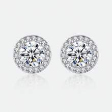 GGRUO S925 纯银莫桑石耳环，经典时尚圆形四爪 0.5 克拉钻石耳钉，附证书和测试笔 - 白色 - 查看 7