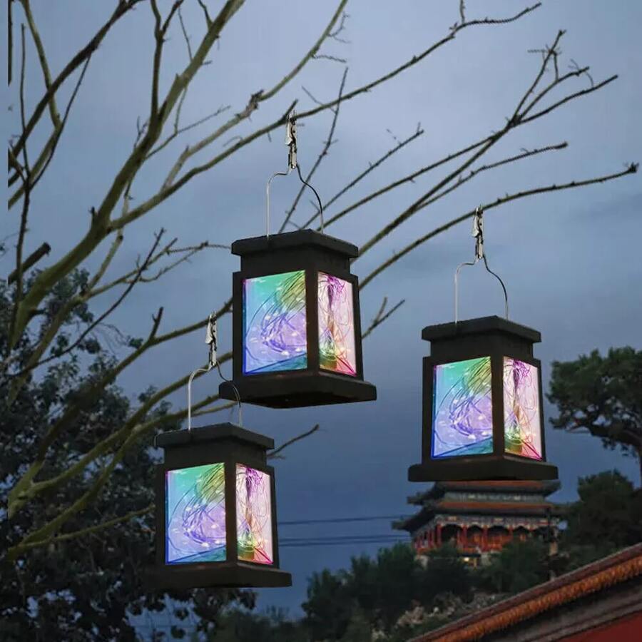 NetHong 2X LED Solar Powered Hanging Lantern Lights Outdoor Garden Table Lamp Waterproof - 彩色 - 查看 1