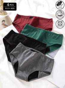 4st bekväma Andningsbara Plus Size Kvinnor Högelastiska menstruationsunderkläder, Förebyggande av läckage, Postpartum - Multifärgad - Visa 1