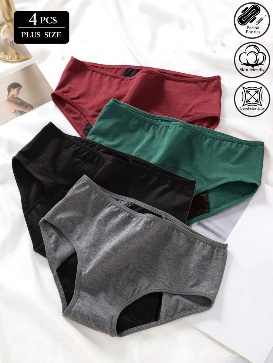 4st bekväma Andningsbara Plus Size Kvinnor Högelastiska menstruationsunderkläder, Förebyggande av läckage, Postpartum - Multifärgad - Visa 1