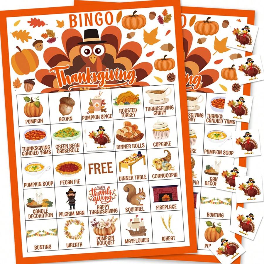 Juego de Bingo de Acción de Gracias, set de 34 piezas, paquete de tarjetas de jugador - 24 tarjetas de Bingo de Acción de Gracias para actividades familiares y de adultos, juegos para fiestas de Acción de Gracias, artículos para fiestas de Acción de Gracias, Navidad - Multicolor - Ver 1