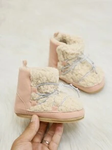 Yibubu Brown Baby Boots Fashionable Western Baby Boots, Thermal Lined Warm Baby Girl Snow Boots, Non-Slip Rubber Sole Infant First Walker Shoes, Newborn Outdoor Toddler Boots - Pink - View 9