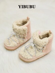 Yibubu Brown Baby Boots Fashionable Western Baby Boots, Thermal Lined Warm Baby Girl Snow Boots, Non-Slip Rubber Sole Infant First Walker Shoes, Newborn Outdoor Toddler Boots - Pink - View 11