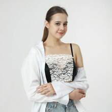 1pc Women's Lace Seamless Modesty Panel, Invisible Neckline Dickey For Daily Wear - White - View 3