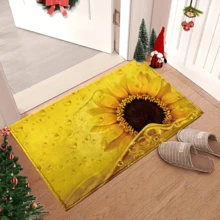1 件向日葵花卉印花仿羊毛厨房垫，TPR 防滑底浴室垫，家居装饰，厨房装饰，圣诞装饰，圣诞装饰 - 彩色 - 查看 2