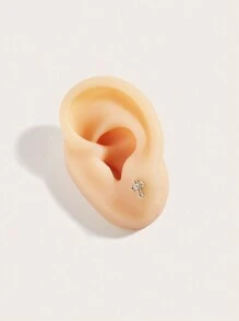 1pc Minimalist Titanium Steel Hollow Cross Shape Ear Stud, Suitable For Women Everyday Wear - Cross - View 4