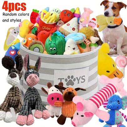 4/8/12 piezas Juguetes de peluche masticables y con sonido para mascotas, en estilos y colores surtidos, adecuados para cachorros, perros pequeños y medianos, para masticar, limpieza dental, entretenimiento propio e interacción con perros