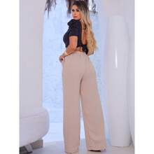 Duna Women's Wide Leg Pants With Elastic Waist And Pockets, High Waist - 駝色 - 查看 6