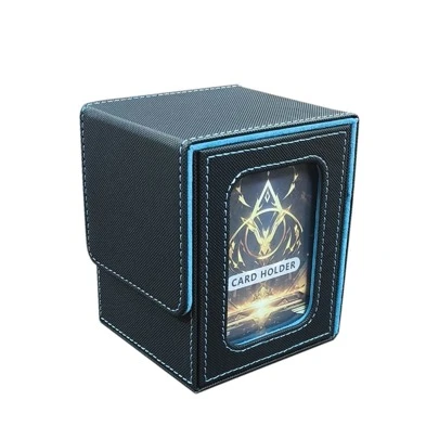 100+ Capacity -PU Leather Card Storage Box, Magic The Gathering Card Commander Display Box, Personalized One-Side Hollow Design, Vertical Opening Window Design, Wear-Resistant Velvet Interior Double Slot, Packaging (3.74 X 3.35 X 4.41 Inches, Black/Orange, Black/Sky Blue, Black/Gold, Black/Red, Black/Yellow, Green/Grey, White/Grey, Purple/Purple, Red/White, Pink/Grey) Gifts Birthday Graduation