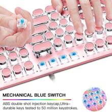 USB Wired Mechanical Gaming Keyboard Blue Switch Retro Steampunk Vintage Typewriter-Style White LED Backlit 104-Key Anti-Ghosting + 2400DPI 6 Buttons Game Mouse Compatible With PC Office Play Games