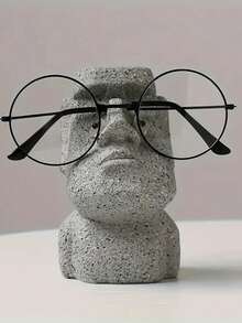 1 pieza Soporte de exhibición de gafas interesante, material de piedra de la Isla de Pascua, decoración de escritorio para el hogar u oficina, estante de almacenamiento de gafas, accesorios de gafas - montura de gafas - Ver 2