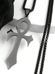 哥特式埃及安卡十字架生命之钥吊坠项链，不锈钢金/银宗教护身符项链 - 項鍊 - 查看 1