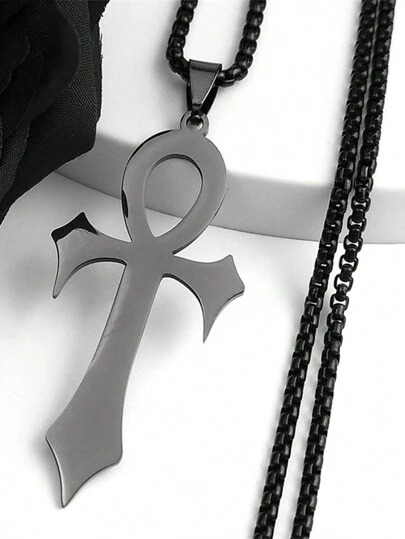 Collar con colgante de cruz egipcia Ankh, llave de la vida, de acero inoxidable en color dorado/plateado, amuleto religioso