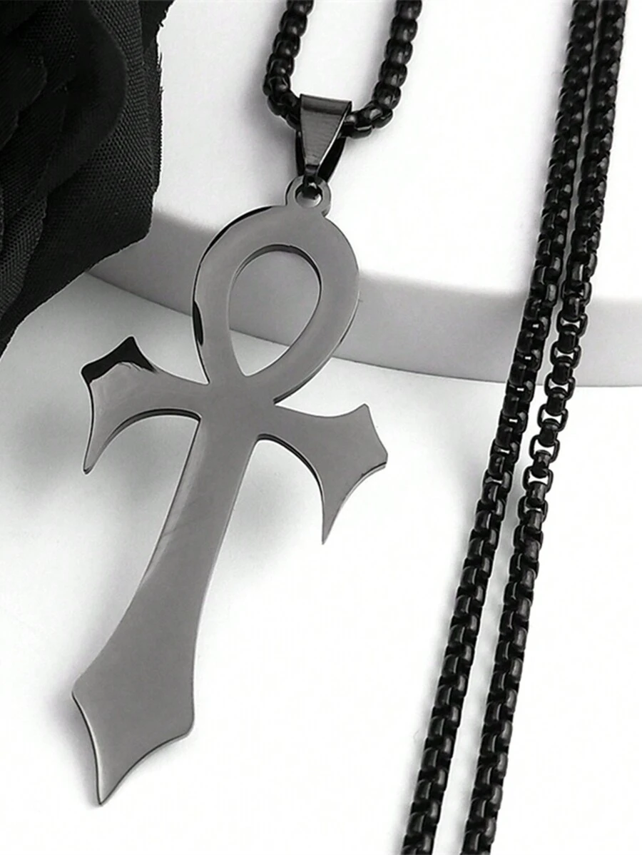 哥特式埃及安卡十字架生命之钥吊坠项链，不锈钢金/银宗教护身符项链 - 項鍊 - 查看 1