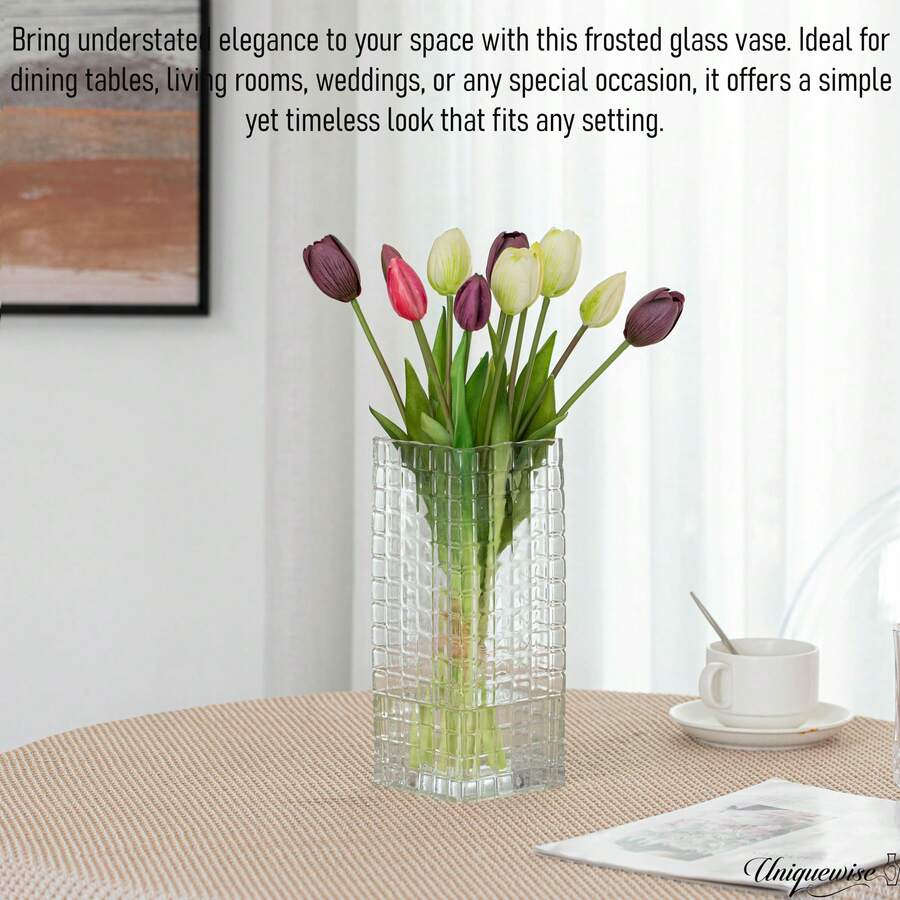 10Inch Square Frosted Clear Glass Table Vase A Timeless Centerpiece