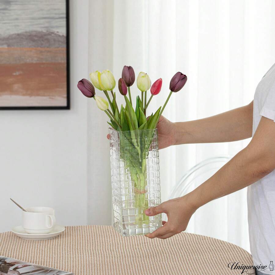 10Inch Square Frosted Clear Glass Table Vase A Timeless Centerpiece