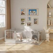 Dog Clear Playpen Fence Kennel: Heavy Duty Acrylic Dog Playpen Fence, Extra Tall Indoor Pet Birthing Cage Whelping Box With Waterproof Fertility Pad For Cats, Dogs-180 X120 X 60 Cm - Silver - View 3