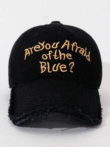 1 Pieza Gorra De Béisbol Vintage Para Hombres Con Diseño De Bordado Inglés Y Borde Deshilachado, Adecuada Para Actividades Cotidianas Al Aire Libre Y Protección Solar Callejera - Negro - Ver 2