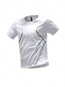 男士运动 T 恤 - 吸湿排汗短袖上衣，宽松版型，印花设计，适合健身、休闲跑步和篮球训练 | 轻质涤纶，圆领 - 白色 - 查看 8