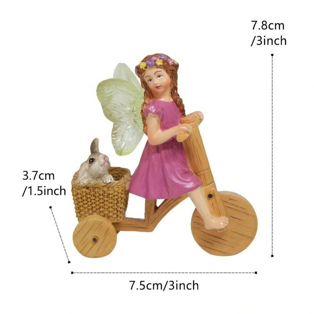 1pc 3D Fairy Statue, Fairy Riding A Wooden Bicycle, Outdoor Fairy