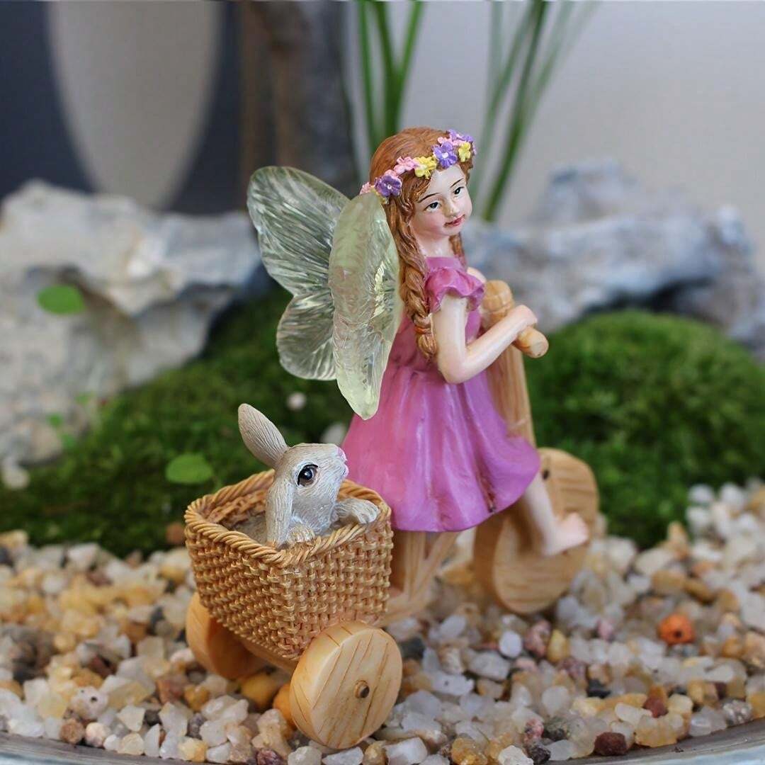 1pc 3D Fairy Statue, Fairy Riding A Wooden Bicycle, Outdoor Fairy